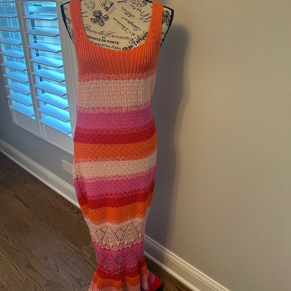 Entro Orange Combo Crochet Midi Dress